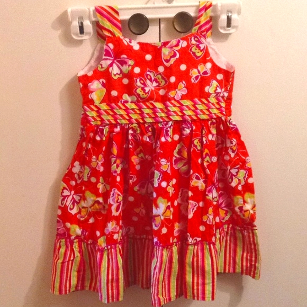 Orange Floral Butterfly Summer Dress,  Size 4, Toddler, Spring